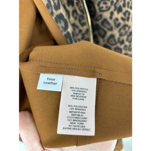 Philosophy Faux Leather Zip Up Jacket in Leopard Brown Combo NWT - Picture 4 of 6